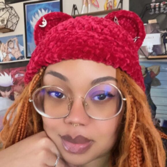 Crochet Bear beanie | Velvet Yarn Winter beanie with Jewelry Accents - Picture 1 of 6